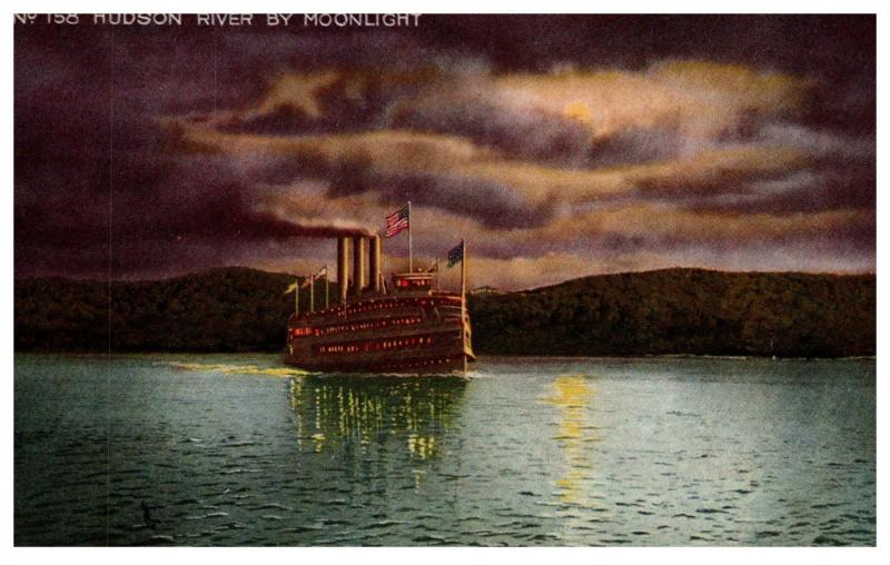 Steamer on Hudson River by moonlight