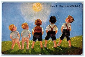 c1910's Little Boys Peeing Airship Troops Germany Anthropomorphic Sun Postcard