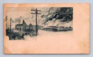 STEAMSHIP BREMEN FIRE HOBOKEN NEW JERSEY H.A. ROST POSTCARD (1900)