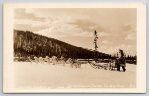 Alaska RPPC Dog Team Patrolling Pipe Line For Gold Mine Real Photo Postcard V28