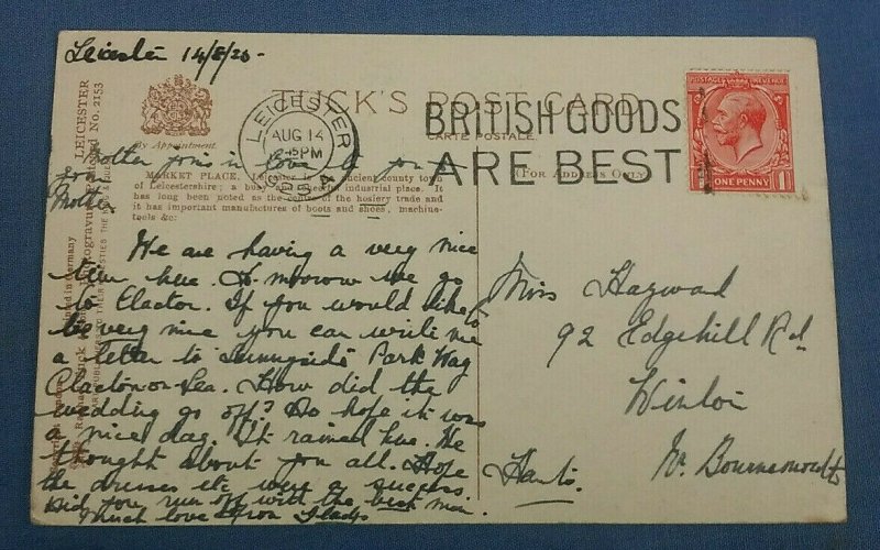 Vintage Tucks  Postcard Market Place Leicester  Postmarked 1925 E1
