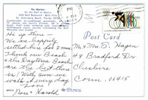 1973 The Mariner on the Gulf of Mexico, St. Petersburg Beach, FL Postcard