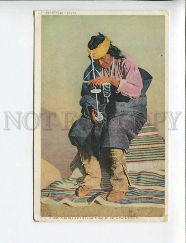 3172434 USA NEW MEXICO Pueblo indian drilling turquose Vintage