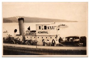 RPPC 1921 Admiral Steam Ferry, Cars, Cows, Farming Eqpt, Laconia, NH Postcard