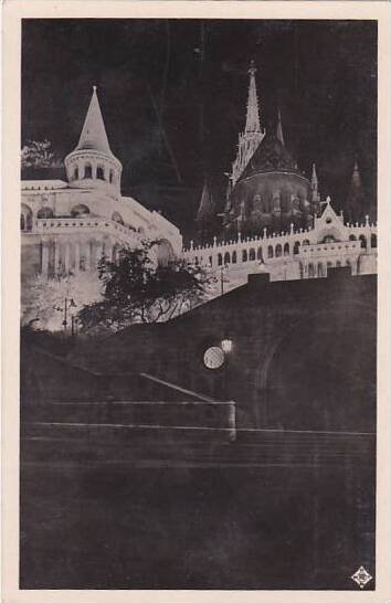 Hungary Budapest Fishermans Bastion Illuminated Real Photo