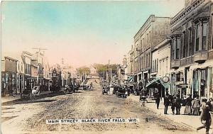 Black River WI Dirt Street Business District Clock Tinted RPPC Postcard