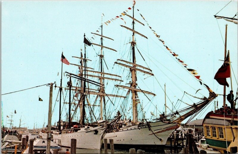 Operation Sail Ships Newport Rhode Island Docks Flags Gazela Primeiro Postcard 