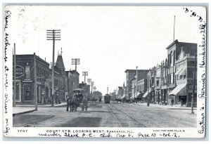 1906 Court Str. Looking West Trolley Kankakee Illinois IL Antique Postcard 