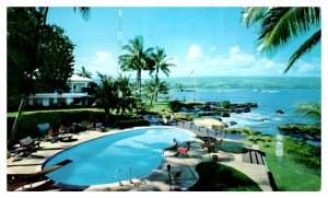 Naniloa Hotel Pool Terrace and Hilo Bay Hawaii Postcard