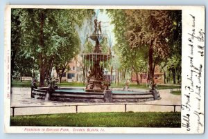 Council Bluffs Iowa IA Postcard Fountain Bayliss Park Scenic View 1908 Vintage