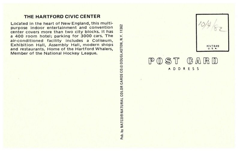 The Hartford Civic Center in Hartford, Connecticut Postcard