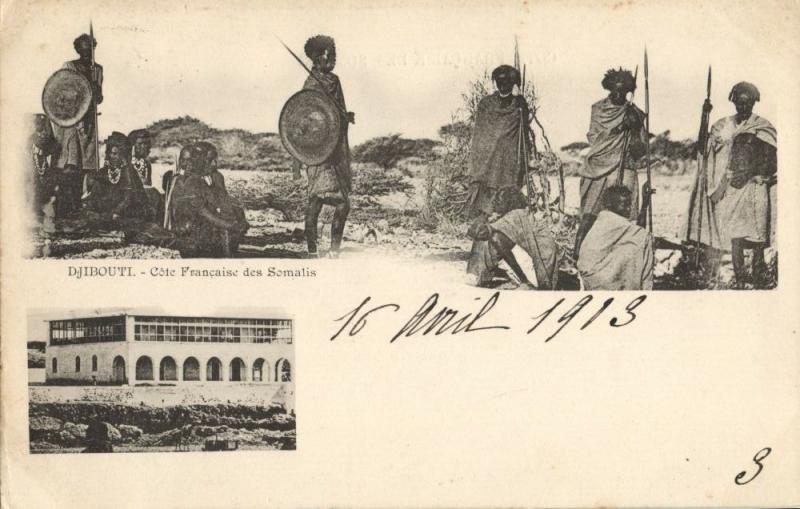 djibouti, French coast of Somalis, Native Warriors (1903) Postcard