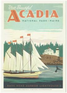 Postcard of Acadia National Park Maine Lighthouse Travel Poster Style Postcard