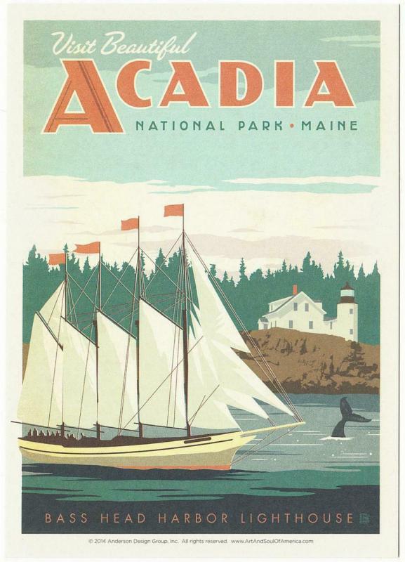 Postcard of Acadia National Park Maine Lighthouse Travel Poster Style Postcard