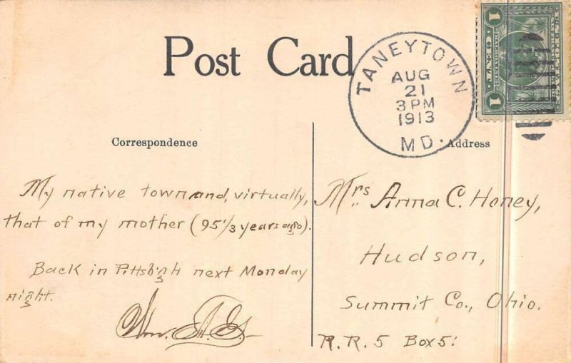 Taneytown Maryland street view of Grace Reformed Church antique pc DD7997