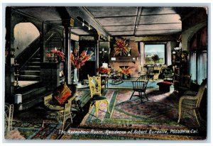 c1920s The Reception Room View Residence Of Robert Burdette Pasadena CA Postcard