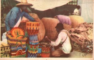 Vintage Postcard 1946 Canaotas De Toluca Basket Makers Mexico