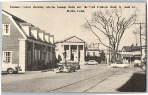 Groton Savings Bank, Hartford National Bank Mystic CT Vintage Postcard W10