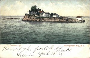 Narragansett Bay Rhode Island RI Pomham Light Lighthouse c1910 Vintage Postcard