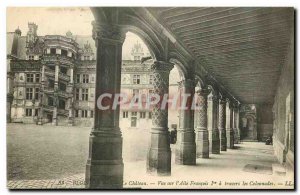 Old Postcard Blois Chateau overlooking Wing Francis I through the Colonnades