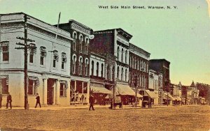 WARSAW NEW YORK~WEST SIDE OF MAIN STREET-BANK-STOREFRONTS~EMERSON PERRY POSTCARD