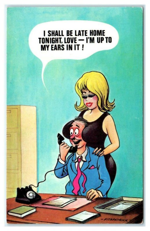 BUSTY BLOND on Bamforth Risque COMIC: I'm Up to My Ears in It c1960s Postcard