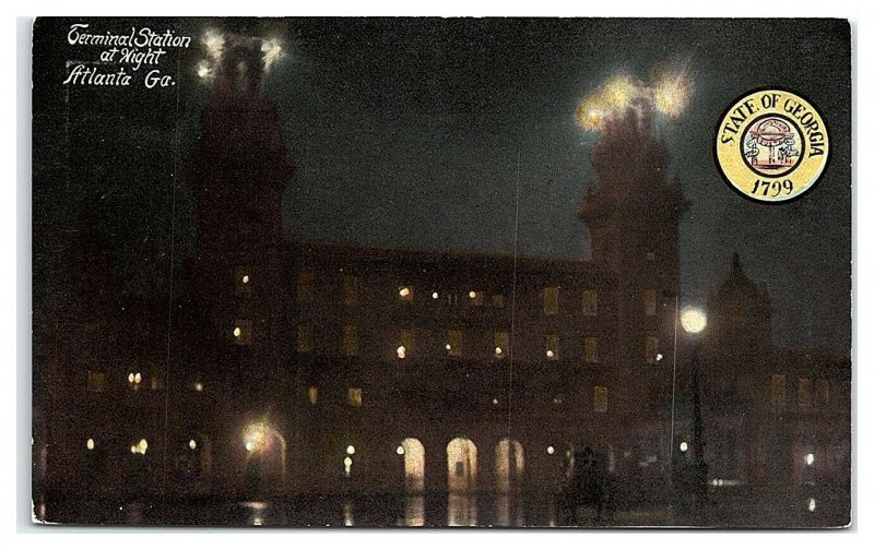 Terminal Station at Night, Atlanta, GA Postcard *7C10
