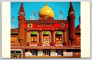 Mitchell South Dakotz~1965 Corn Palace~c1960s Bus~Flags~Vintage Postcard
