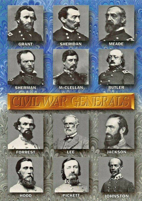 AMERICAN CIVIL WAR GENERALS-6 CONFEDERATE-REBELS + 6 UNION-YANKEES POSTCARD