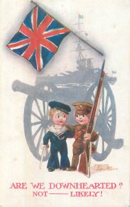 Are we down-hearted? NO! British artillery soldier & navy sailor by Fred Spurgin