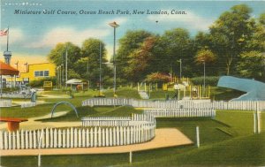 Linen Postcard; Miniatture Golf Course, Ocean Branch Park, New London CT posted