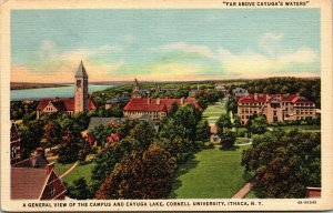 Vtg 1930s Cornell University Campus & Cayuga Lake Aerial View Ithaca NY Postcard