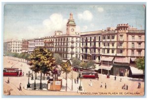 c1910 Gran Plaza De Cataluna Barcelona Spain Oilette Tuck Art Postcard 