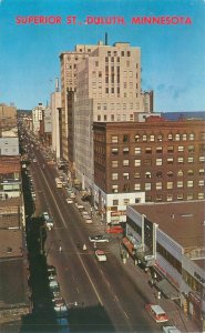 Duluth Minnesota Superior St Aerial View, Classic Cars Postcard Unused