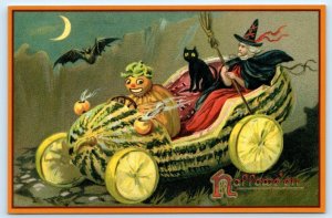 2 Repro Postcards HALLOWEEN Witch, Jack O'Lantern, Devils, Black Cat 4x6 ~2001