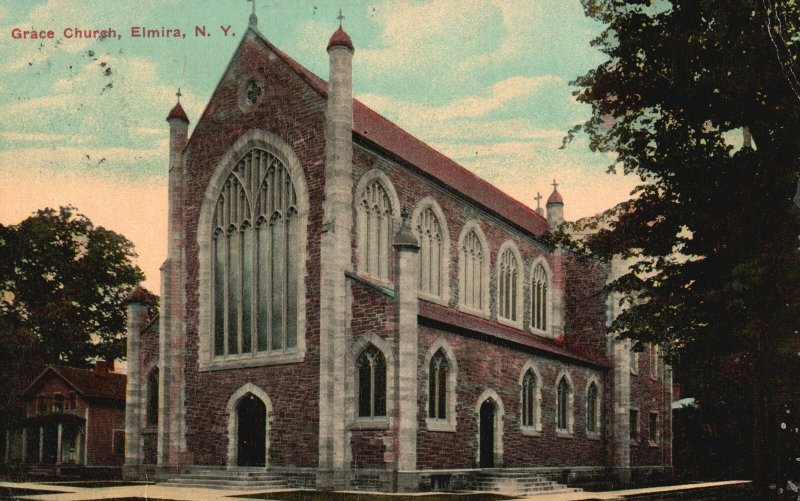 Vintage Postcard 1910's Grace Episcopal Historical Church Elmira New York NY