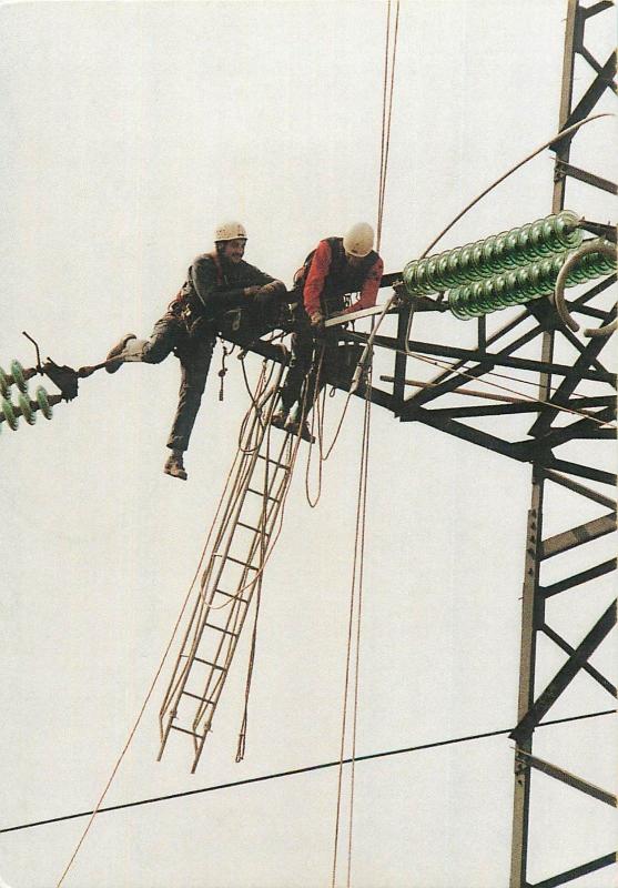 Electricians wiremen workers Chevilly Larue photo postcard Michel Dussart