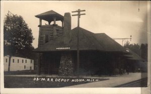 Aloha Michigan MI D&M RR Train Depot Station c1910 Real Photo Postcard