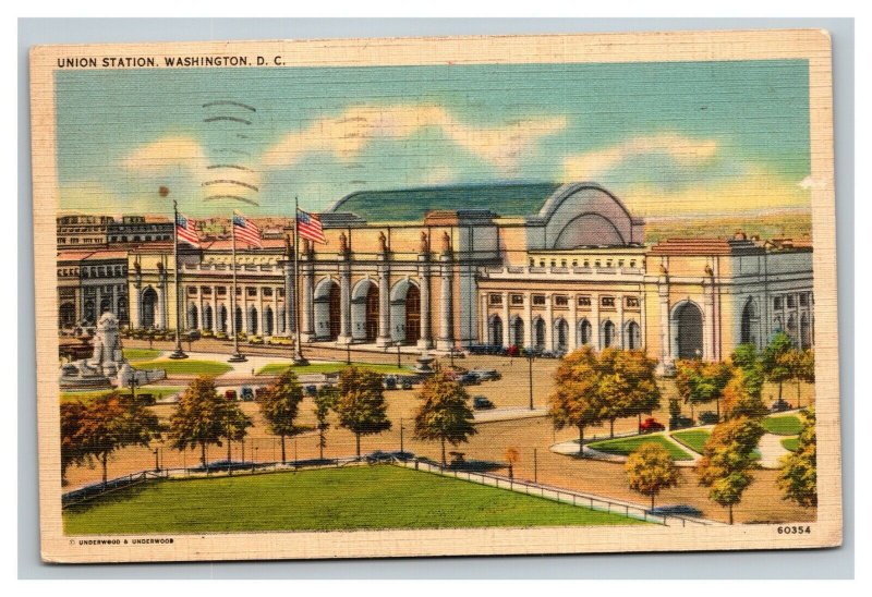 Vintage 1938 Postcard Panoramic View Union Station Train Station Washington DC