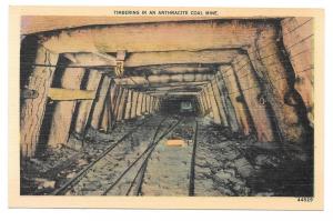Anthracite Coal Mine Entrance Timbering Linen Postcard