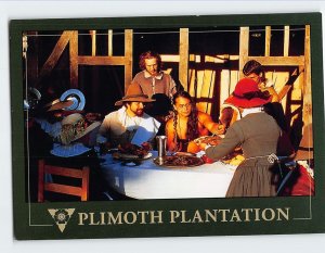 Postcard Serving Wampanoag Indian Guests Plimoth Plantation Massachusetts USA