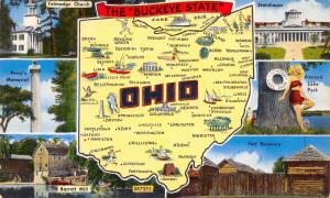 Ohio Map~Byesville & Gambier, Dillonvale & Delphos~Defiance Cannon~Pomeroy 1950s