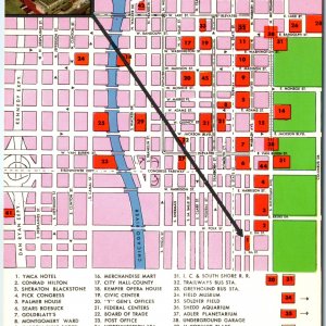 c1960s Chicago, IL YMCA Hotel Downtown Map Directions Legend Chrome PC Tour A295