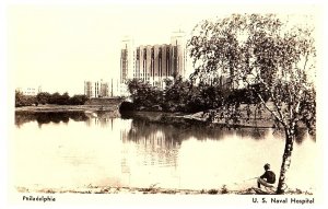 US Navy Hospital Boy Fishing on Lake  Philadelphia Pattison Avenue RPPC Postcard