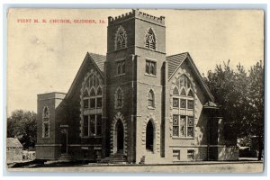 1910 First ME Church Scene Street Glidden Iowa IA Posted Antique Postcard