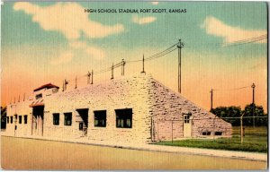 High School Stadium, Fort Scott KS Vintage Linen Postcard C14