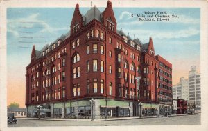 ROCKFORD ILLINOIS IL~NELSON HOTEL-MAIN & CHESTNUT STREET VIEW~1928 POSTCARD