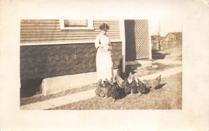 H37/ Humboldt Kansa RPPC Postcard c1910 Woman Farmer Chicken Farm