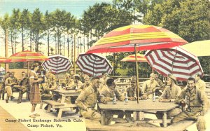 Camp Pickett VA Exchange Sidewalk Cafe Soldiers Linen Postcard