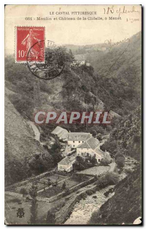 Old Postcard Cantal mill and the castle has Clidelle Menet